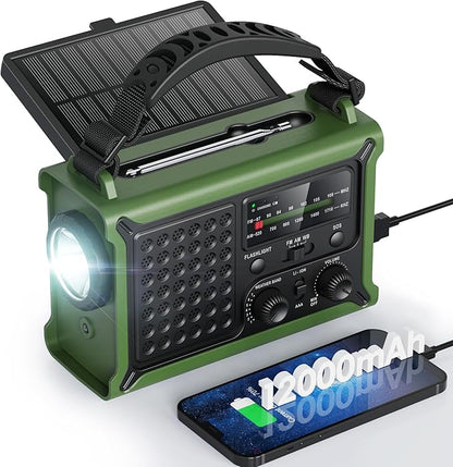 Raynic NOAA Weather Radio 12000mAh, Emergency Weather Radio with 2X Faster Solar & Hand Crank Charging, 5W Flashlight, Reading Lamp, Cell Phone Charger, SOS for Hurricane, Storm, Camping