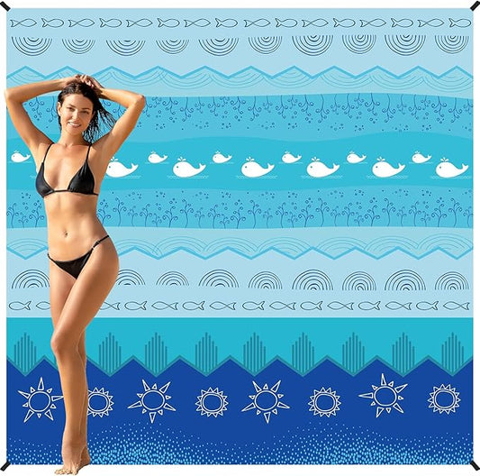 BYDOLL Beach Blanket Waterproof Sandproof 78''×81'' 1-7 Adults Oversized Lightweight Large Picnic Mat Waterproof Sandproof Blanket for Beach