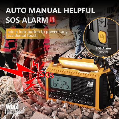 Emergency Radio12000mAh, Weather Radio 6 Ways Powered, Solar Hand Crank Radio Flashlight Cell Phone Charger, AUTO NOAA AM/FM/SW Portable Radio Rechargeable, Reading Lamp, SOS Alarm for Emergencies