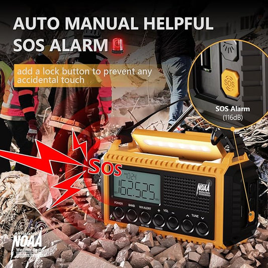 Emergency Radio12000mAh, Weather Radio 6 Ways Powered, Solar Hand Crank Radio Flashlight Cell Phone Charger, AUTO NOAA AM/FM/SW Portable Radio Rechargeable, Reading Lamp, SOS Alarm for Emergencies