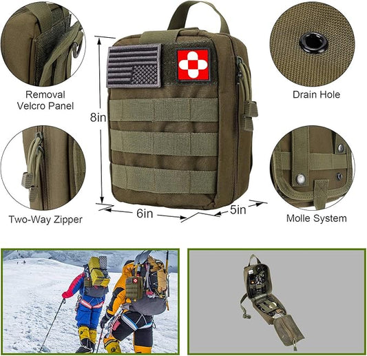 Survival Kit, 32 in 1 Professional Emergency Survival Gear Equipment Tools First Aid Supplies with Molle Pouch Gifts Ideas for Men Families SOS Tactical Hiking Hunting Disaster (Green)