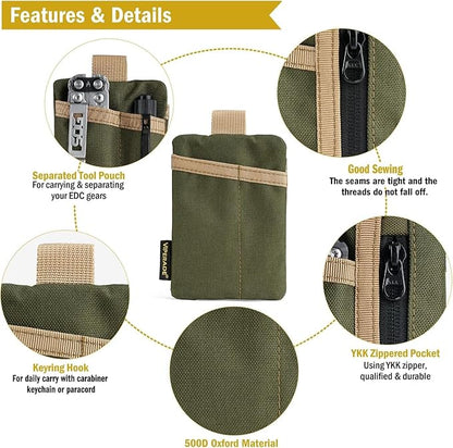 VIPERADE VE29 EDC Pouch Organizer With 3 Slots and Zipper Pocket for Everyday Carry Gears (Green/Tan)