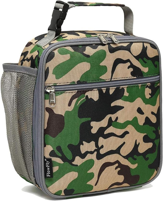 FlowFly Kids Lunch box Insulated Soft Bag Mini Cooler Back to School Thermal Meal Tote Kit for Girls, Boys, Forest
