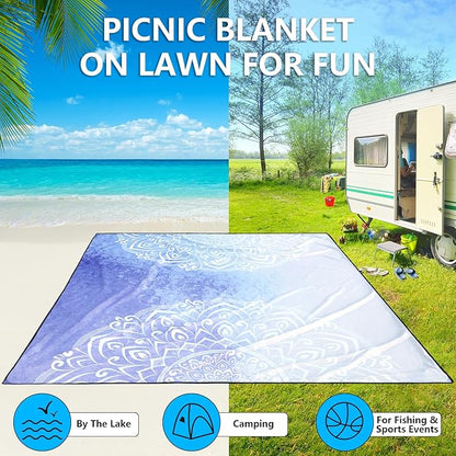 AISPARKY Beach Blanket Waterproof Sandproof, Oversized Large Beach Mat 79" X 83"/120"x108" for 1-8 Adults, Quick Drying&Compact&Lightweight, Picnic Mat Vacation Essentials for Beach Camping Travel