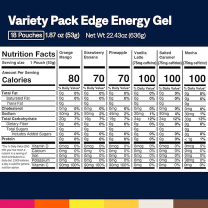 UCAN Edge Energy Gel Shots, Variety Pack (18, 2 Ounce Packets) for Running, Training, Workouts, Fitness, Cycling, Crossfit | Sugar-Free, Vegan, & Keto Friendly Energy