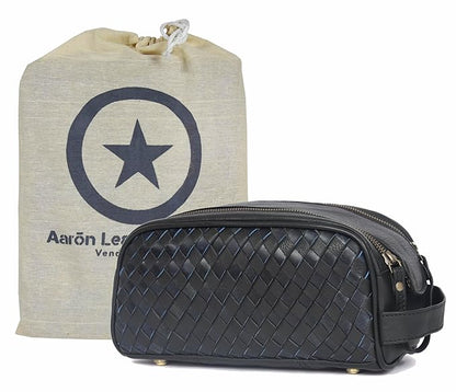 10" Premium Leather Toiletry Travel Pouch With Waterproof Lining | King-Size Handcrafted Vintage Dopp - Kit, Gift for Father's Day By Aaron Leather Goods (Black)