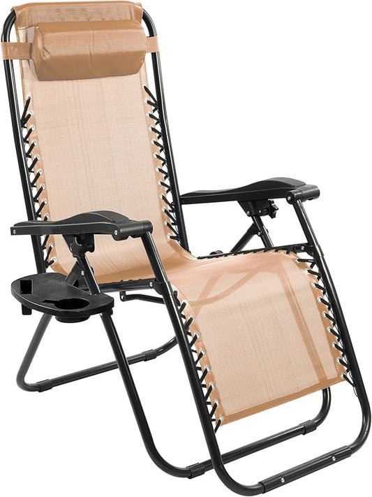 Zero Gravity Chair Set of 2 with Cup Holder & Removable Pillows, Adjustable Reclining Outdoor Patio Folding Chairs Portable Lounge Chair Furniture for Poolside, Lawn, Beach, Camping