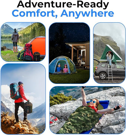SereneLife Double Sleeping Bag with Pillows, Waterproof & Detachable for 2 Single Bags, Lightweight & Warm, Perfect for Camping, Hiking, Backpacking, and Cold Weather, Suitable for Temperatures 5-10°F