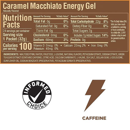 GU Energy Original Sports Nutrition Energy Gel, Vegan, Gluten-Free, Kosher, and Dairy-Free On-the-Go Energy for Any Workout, 24-Count, Caramel Macchiato
