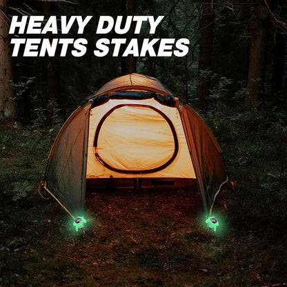 10 Pcs 8" Screw in Tent Stakes Heavy Duty Tent Stakes Drillable Ground Anchors Screw Metal Tent Pegs Threaded Tent Spikes with Head Driver for Swing Inflatable Decor (Illuminant White)