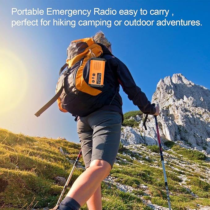 Emergency Crank Radio, Solar Hand Crank Weather Radio with AM/FM/NOAA, Survival Radios Battery Operated Flashlight Cell Phone Charger, Reading Lamp, Headphone Jack, Compass, SOS Alarm Home & Outdoor