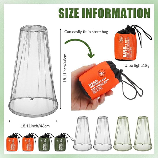 Hestya 4 Pack Mosquito Face Mesh Net Protecting Net for Outdoor Hiking Camping Climbing Mosquito Fly Insects Preventing (Gray, Army Green)