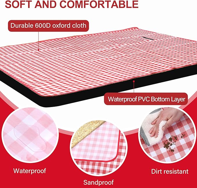 Outdoor Picnic Blanket 80"X80" Picnic Mat Extra Large Camping Blanket Beach Blanket Foldable Waterproof Sand Mat Hiking Travel Family Concerts(Red)