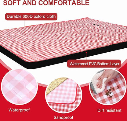 Outdoor Picnic Blanket 80"X80" Picnic Mat Extra Large Camping Blanket Beach Blanket Foldable Waterproof Sand Mat Hiking Travel Family Concerts(Red)