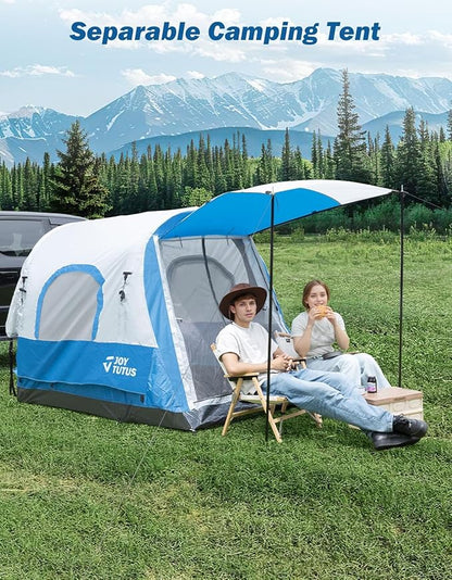 JOYTUTUS Inflatable Truck Bed Tent 5.5-6.5FT with Awning, Includes Air Pump for Quick 30 S Setup, Dual-use Pickup or Camping Tent for 2 Person, Truck Tent with Waterproof Roof Shade and 3 Windows
