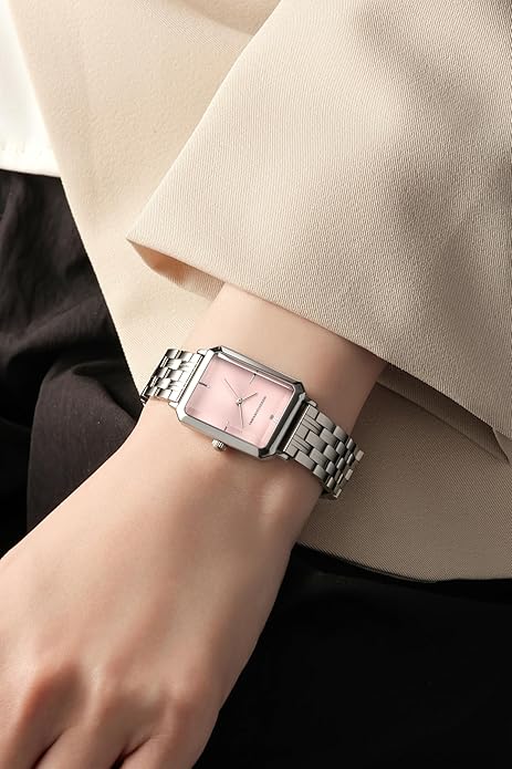 Roberto Marino RM1982 Women’s Luxury Watch Rectangular Gold – Japanese Quartz Movement, Vintage Stainless Steel Design, Silver Dial, Elegant Dress Timepiece, 3ATM Water Resistant – Reloj para Mujer