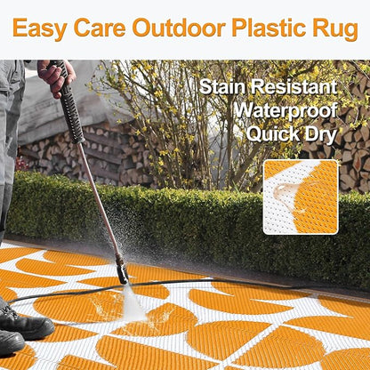 Wonnitar Outdoor Rugs 8x10 Waterproof Plastic Straw Rug, Large Outdoor Camping Rug for RV, Reversible Portable Outside Lightweight Area Rug for Backyard Balcony Beach Picnic (Orange,8'x10')