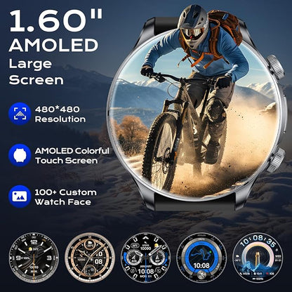 GPS Smart Watches for Men (Answer/Make Call), 1.60" AMOLED Display Smartwatch, 170+ Sports Modes Fitness Tracker Watch with Compass Pedometer, 5ATM Waterproof Mens Smart Watch for Android iPhone