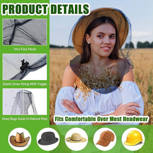HESTYA 4 Pack Mosquito Net Mesh for Head Face Neck Fly Netting Hood from Bugs Gnats No See Net with Carry Bags for Outdoor