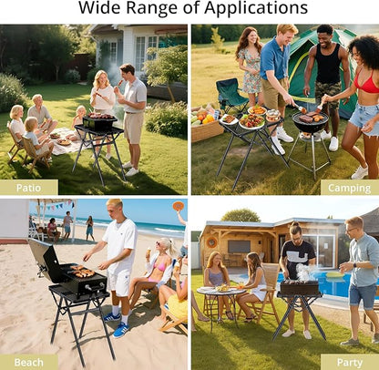 2ft Sturdy Folding Grill Table, Supports 180 Lbs, 2 Adjustable Height 28” Portable Grill Table, Heat-Resistant Tabletop, Folding Metal Table for Camping BBQ Cooking Backyard, 24" X 16", Black