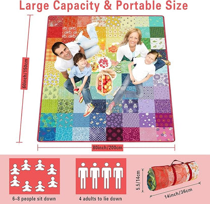 Extra Large Picnic Blankets Waterproof Foldable (60"x 80") Boho Beach Blanket Waterproof Sandproof,3-Layer Thicking Mat Outdoor Packable Camping Blanket