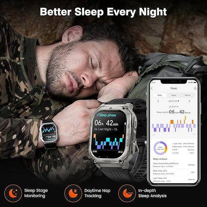 AMAZTIM Smart Watch, 60 Days Extra-Long Battery, 5ATM Waterproof Swimming Diving, Full Metal Military Grade, Answer/Make Call, 2" AMOLED Display, Health Monitor Compatible for iPhone and Android