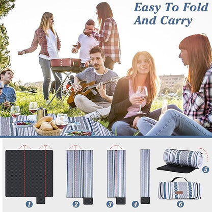 Oversized Waterproof Picnic Mat, Suitable for Camping, Outdoor, Beach, Party and Concert. (Dark Blue & Gray, 80" * 80")