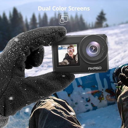 AKASO Brave 7 Action Camera 4K30FPS 20MP with 256GB U3 MicroSDXC Memory Card, Waterproof Camera with Touch Screen IPX8 33FT EIS 2.0 Zoom Support External Mic Voice Control with 2X 1350mAh Batteries