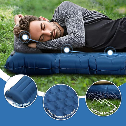 Sleeping Pad for Camping, Ultralight 4.7" Extra-Thick Inflatable Camping mat with Pillow Built-in Foot Pump, Compact Lightweight Air Mattress for Camping Backpacking Hiking Car Travel Tent, Navy Blue
