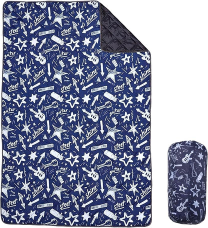 Waterproof Outdoor Blanket, 78.7x55inch, Printed Large Picnic Blankets, Foldable Picnic Mat, Camping Blanket for Picnic, Grass, Park, Lawn, Beach - Star and Guitar