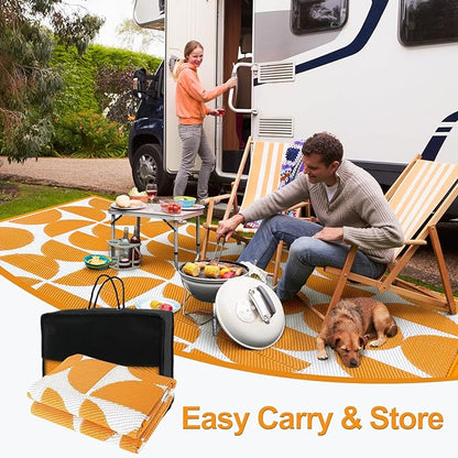 Wonnitar Outdoor Rugs 8x10 Waterproof Plastic Straw Rug, Large Outdoor Camping Rug for RV, Reversible Portable Outside Lightweight Area Rug for Backyard Balcony Beach Picnic (Orange,8'x10')