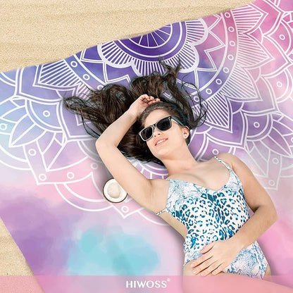 Beach Blanket Waterproof Sandproof Oversized 95”x 80”,Sand Free Beach Mat with Corner Pockets,Portable Mesh Bag for Beach Festival,Picnic,Travel and Outdoor Camping (PinkMandala)
