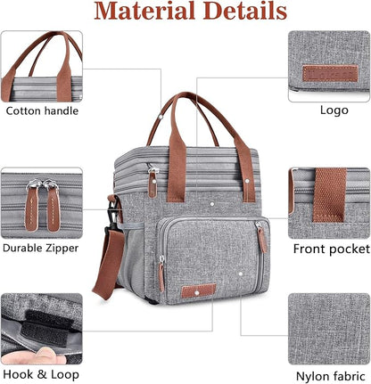 Lunch Box & Lunch Bag for Women Men, Large Insulated Adult Lunch Box Leakproof Lunchbox Cooler Bag for Work Picnic Beach,16L, Gray