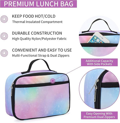 rickyh style Lunch Box with Padded Liner, Spacious Insulated Lunch Bag Durable Thermal Lunch Cooler Pack with Strap for Boys Girls Adults School Sports Beach Picnic Work Camp,2 Pocket (LBXINGXING