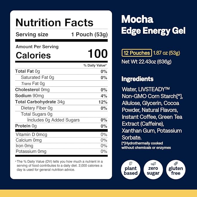UCAN Edge Energy Gel Shots, Salted Caramel + Caffeine (12, 2 Ounce Packets) for Running, Training, Workouts, Fitness, Cycling, Crossfit | Sugar-Free, Vegan, & Keto Friendly Energy