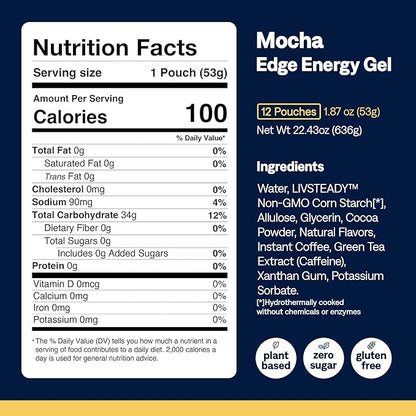 UCAN Edge Energy Gel Shots, Salted Caramel + Caffeine (12, 2 Ounce Packets) for Running, Training, Workouts, Fitness, Cycling, Crossfit | Sugar-Free, Vegan, & Keto Friendly Energy