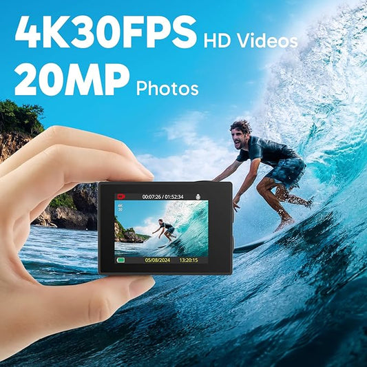 AKASO EK7000 4K30fps Action Camera with EIS Ultra HD 20MP 131ft Waterproof Underwater Camera with 4X Zoom Remote Control with Accessories Kit