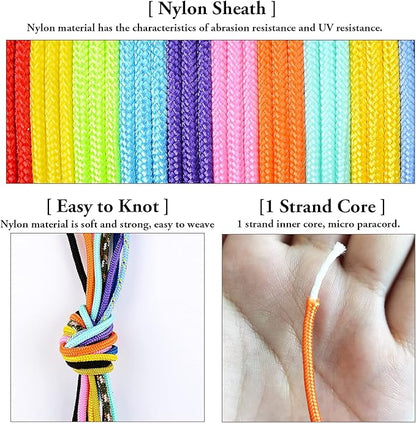 MONOBIN Micro Paracord，2mm 10Colors 20FT Paracord Combo Kit with Paracord Instructions and Charms for Making Paracord Bracelets, Lanyards, Jewelry Making