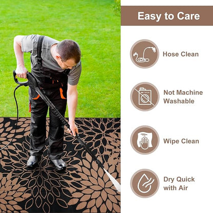 Anidaroel Outdoor Rugs 6x9ft for Patios Clearance Waterproof, Reversible Tropical Plastic Straw Camping Mat Outside Rug, Large Outdoor Area Rug for RV,Deck, Balcony, Picnic(Black/Brown,6'x9')