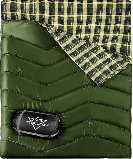 Double Sleeping Bag for Adults Kids, XL Queen Size 2 Person All Season for Warm & Cold Weather, Lightweight Compact with Compression Sack Camping Essentials for Backpacking Hiking