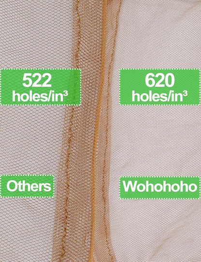 Wohohoho Mosquito Mesh Head Net with Drawstring, Face Netting for Hats & Men/Women - Beekeeper Net Mask Protection for Midge, Bugs & Gnats (2 Packs, Khaki) BIG NET