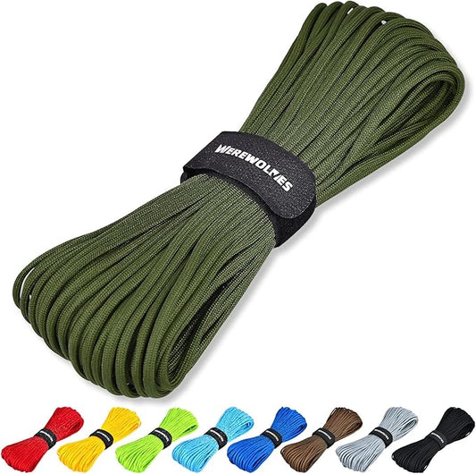 WEREWOLVES Paracord Rope, 7 Strand Type III Parachute Cord 4mm 100ft / 200ft for Crafting, DIY Projects, Survival Bracelets (Army Green, 200 ft)