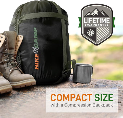 SereneLife Double Sleeping Bag with Pillows, Waterproof & Detachable for 2 Single Bags, Lightweight & Warm, Perfect for Camping, Hiking, Backpacking, and Cold Weather, Suitable for Temperatures 5-10°F