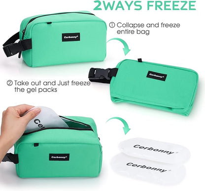 CERBONNY Small Cooler Bag Freezable Lunch for Work School Travel,Leak-proof Bag,Small Insulated For Kids/Adults,Freezer Bags,Freezable Snack Bag,Mini Fit Yogurt green-bv1