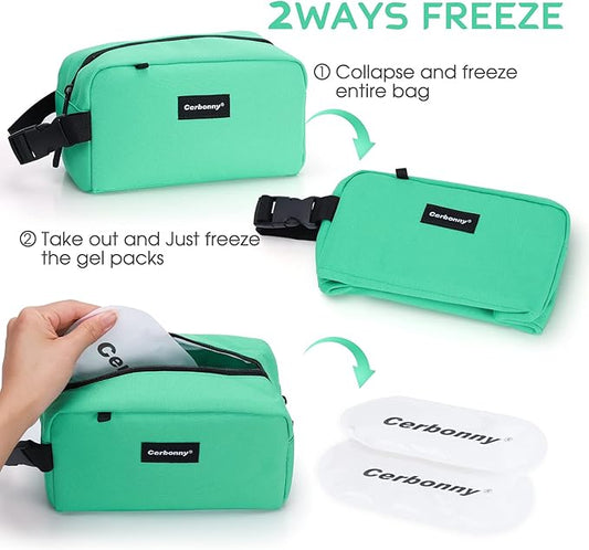 CERBONNY Small Cooler Bag Freezable Lunch for Work School Travel,Leak-proof Bag,Small Insulated For Kids/Adults,Freezer Bags,Freezable Snack Bag,Mini Fit Yogurt green-bv1