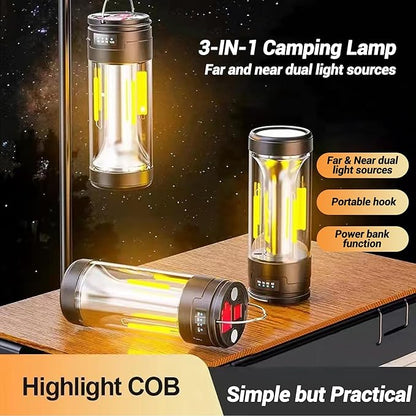 FZH Camp Lantern Rechargeable, Camp Light Flashlight with Magnetic, Power Bank, White/Warm/Red SOS Light Mode for Emergencies, Camping, Hiking,Tent