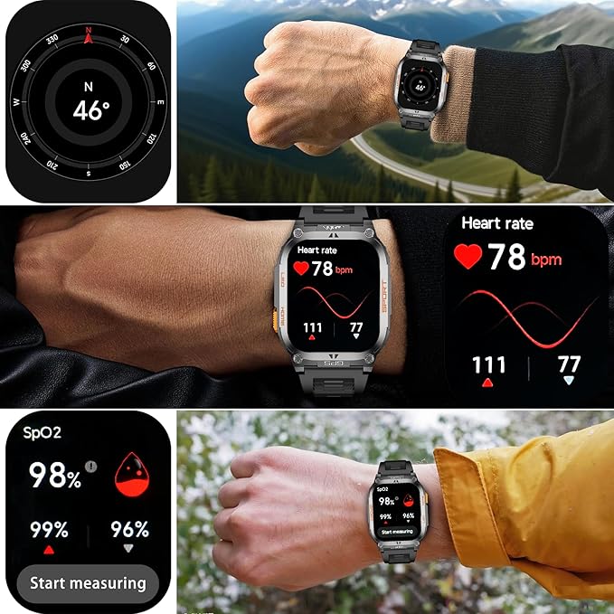 Smart Watch Built-in GPS, 2.01" TFT HD Fitness Watches for Android Phones and iPhone,170+ Sport Modes with Flashlight-Answer/Make Call (Add an Orange Silicone Watch Strap)