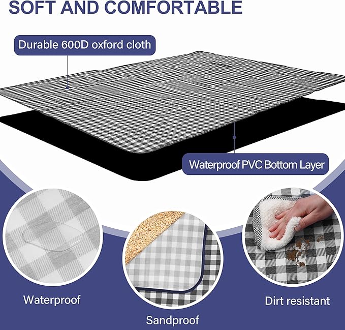 Outdoor Picnic Blanket 80"X80" Picnic Mat Extra Large Camping Blanket Beach Blanket Foldable Waterproof Sand Mat Hiking Travel Family Concerts(Blue)