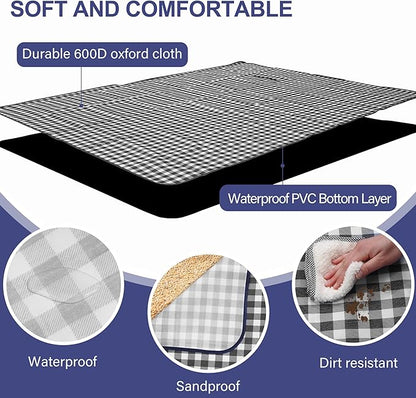 Outdoor Picnic Blanket 80"X80" Picnic Mat Extra Large Camping Blanket Beach Blanket Foldable Waterproof Sand Mat Hiking Travel Family Concerts(Blue)