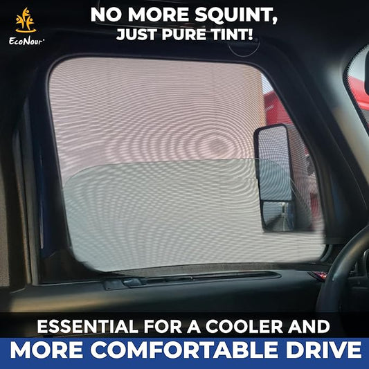 EcoNour XXXL Truck 2-Pack Side Window Shade | Front Side Windows Protects UV Rays and Sun Glare | Stretchable & Breathable Mesh Sunshade for Kenworth T680, Peterbilt 579, 589 | Driver Window Screens